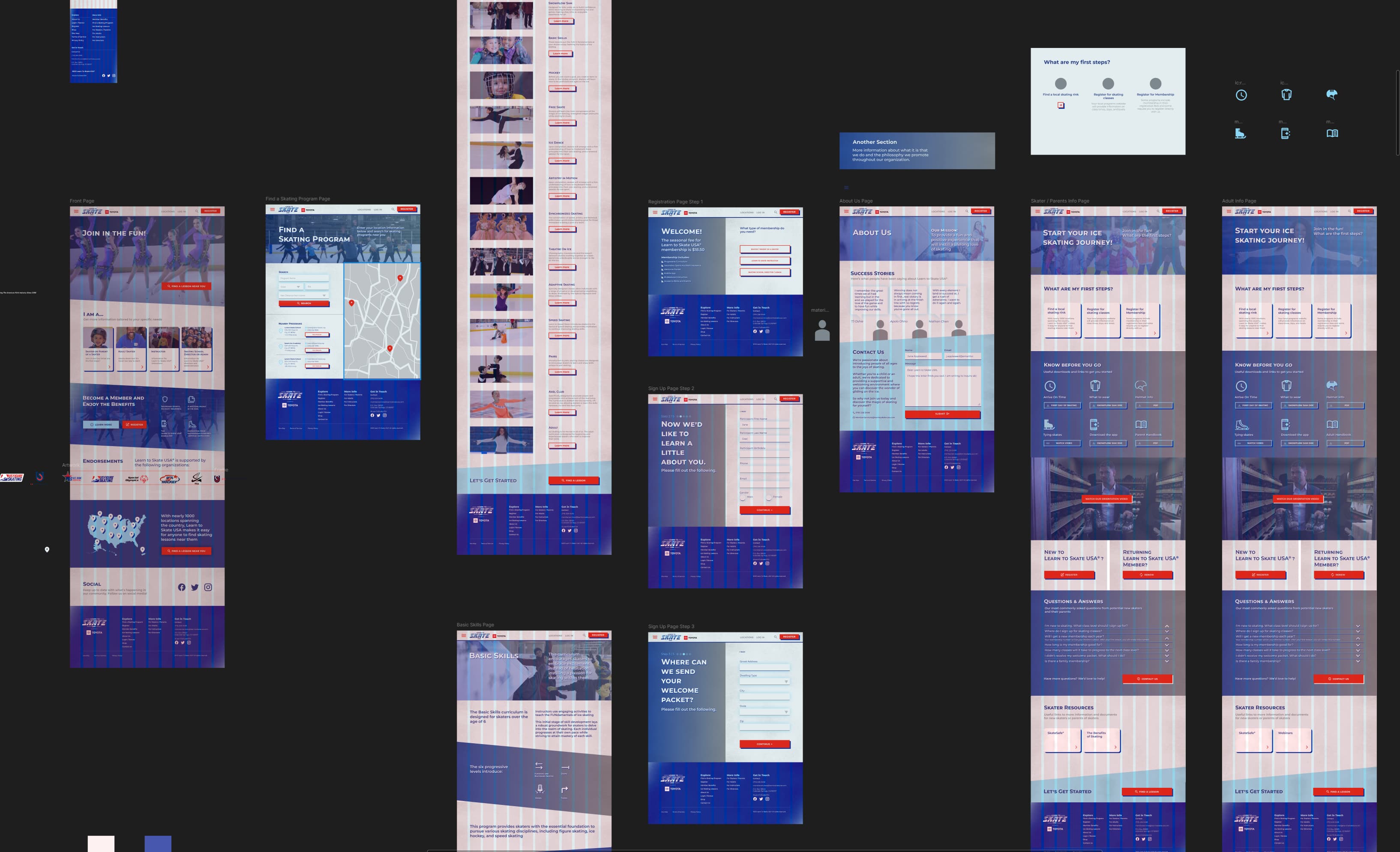 Screenshot of Learn to Skate USA Website Redesign Figma Boards